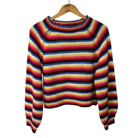 Golden Days Paris | Women’s rainbow tripped balloon sleeve pullover sweater, OS - Picture 15 of 16